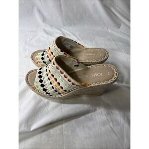 TOMS Wedge Sandal Natural Woven Espadrille Boho Colorful Sz 8 New Women's Sandal